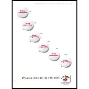 1992 Jim Beam Bourbon Vintage Print Ad Drink Responsibly Buttons Wall Art Photo